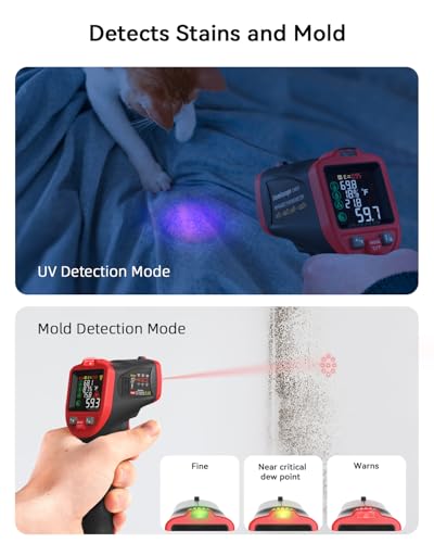 Infrared Thermometer Temperature Gun with Probe -58℉ to 1202℉, Digital Heat Surface Temp Humidity Gun, Non-Contact Laser Thermal Gun for Cooking Food, Barbecue Meat, Pizza Oven, Griddle (CM650)