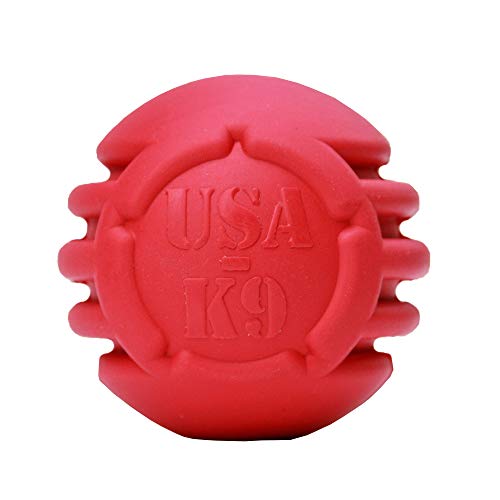 USA-K9: Stars and Tripes Treat Dispenser Ball Great CEW Dog Toy Made with Natural Rubber Crazy Bouncer USA Made