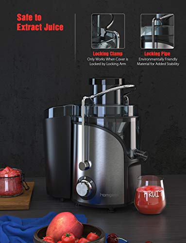 Homgeek Juicer Machines, Juicer Extractor with 3'' Wide Mouth, Dual Speed Mode Compact Juicer with Anti-Shake, Easy to Clean, BPA-FREE
