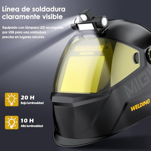 MIGVAN Automatic Welding Mask with LED Light Ultra-HD True-Color Mask 100x82mm XL Solar Welding 0.1ms for MIG TIG MMA and Frosted DIN 4/5-9/9-13 H-24