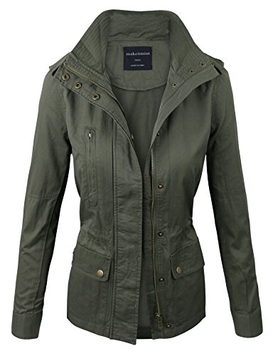 makeitmint Women's Zip Up Military Anorak Jacket w/Pockets Small Olive