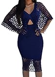 shekiss Summer Lace Sexy Party Deep V Collar Burst Club Bodycon Dresses For Women Blue Medium