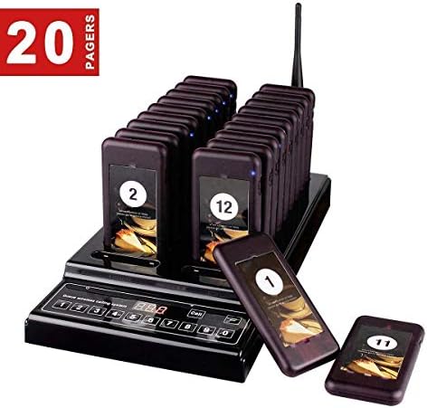 Baile Wireless Calling System Restaurant Pager/Guest Waiting Pager with 20pcs Coaster Pagers and 1pc Call Button Keypad Transmitter