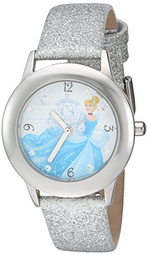 Disney Girl's 'Cinderella' Quartz Stainless Steel and Leather Watch, Color:Silver-Toned (Model: W002936)