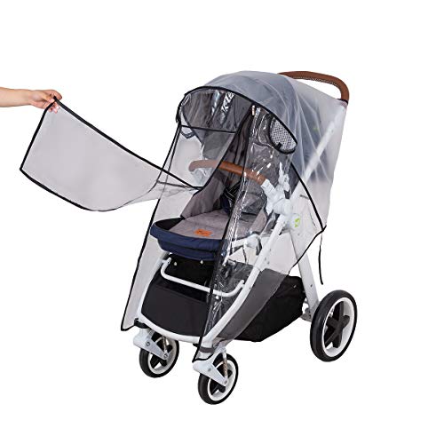 Hrzeem Stroller Rain Cover Stroller Cover Universal Baby Stroller Weather Shield with Storage Pouch EVA Clear Zip Front Opening Waterproof Windproof Protection Easy to Install for Outdoor Use (Black)