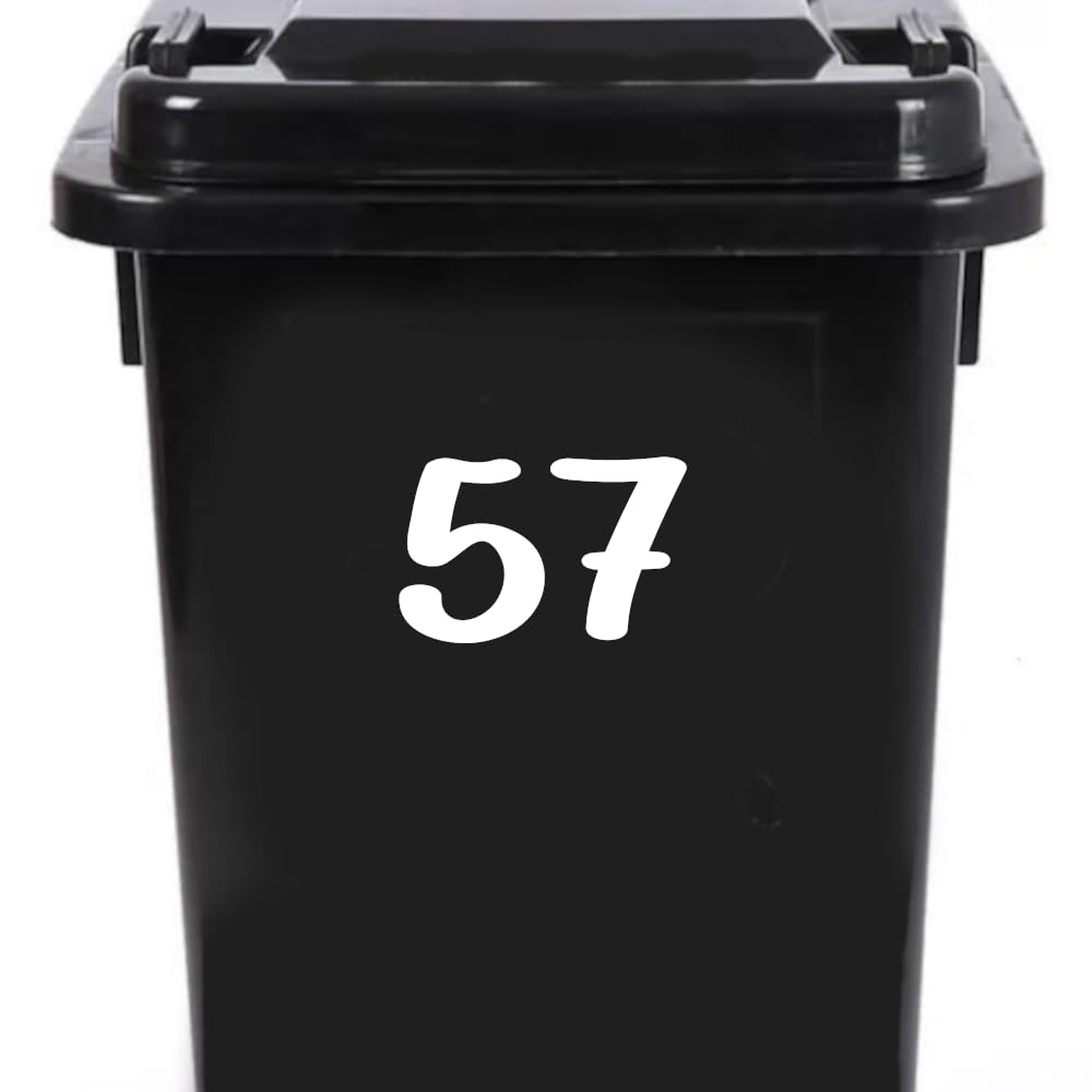 Pack of 4 House Number Wheelie Bin Stickers - Waterproof Decals - Easy-to-Apply - Recycling Boxes - Party Decorations (57)