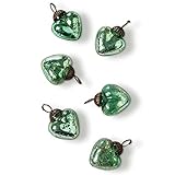 Luna Bazaar Mini Mercury Glass Ornaments (Cora Design, Heart Design, 1-Inch, Vintage Green, Set of 6) - Vintage-Style Decorations