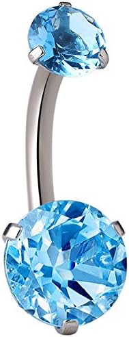 Musesland 14g Belly Button Rings 316L Surgical Steel Navel Piercing Body Jewel Rings Round Cubic Zirconia Blue