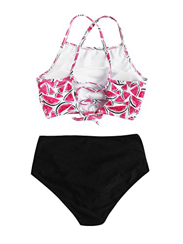 SOLYHUX Women's Floral Top High Waist Bottom Padding Bikini Set Pink M