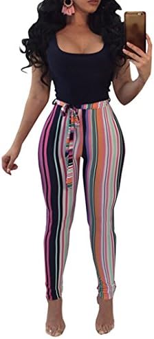 Blingdeals Women's Sexy Sleeveless Striped Jumpersuit Pants With Belt Pink US M