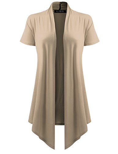 ALL FOR YOU Women's Soft Drape Cardigan Short Sleeve Stone X-Large
