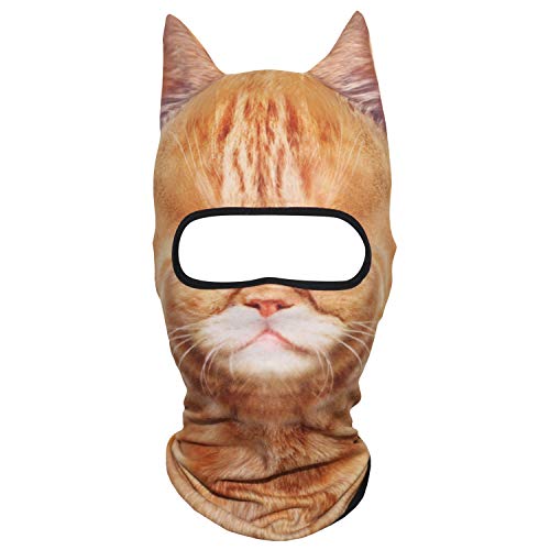 JIUSY 3D Animal Ears Fleece Thermal Hood Balaclava Neck Warmer Face Mask for Cold Weather Winter Outdoor Sport Motorcycle Cycling Riding Ski Snowboard Halloween Party Exotic Shorthair Cat MDD-25