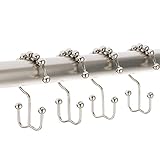 TENOVEL Rust Proof Stainless Steel Shower Rings, Rustproof Shower Curtain Hooks,Heavy Duty Roller Double Glide Shower Curtain Hooks for Bathroom Shower Liners, Brushed Nickel,Set of 12 Hooks
