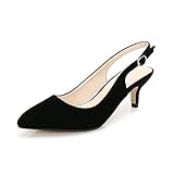 OCHENTA Womens Pointed Toe Slingback Kitten Heel Dress Pump