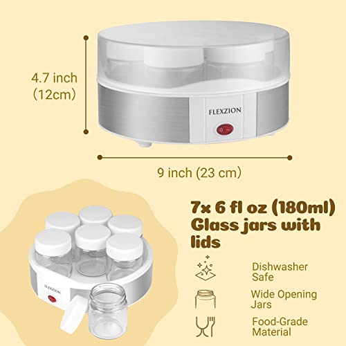 Flexzion Yogurt Maker Machine, Greek Yogurt Maker with Glass Jars Container, Set of 7