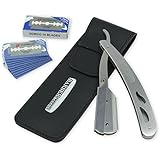 Barber Accent | Professional Straight Edge Razor, Durable Stainless Steel Blade for Close Comfortable Shaves, Includes 20 Blades and Genuine Leather Carrying Case (Black)