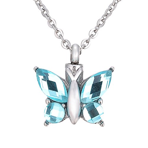 Valyria Cremation Jewelry Flying Butterfly Urn Pendant Keepsake Memorial Necklace (Green)