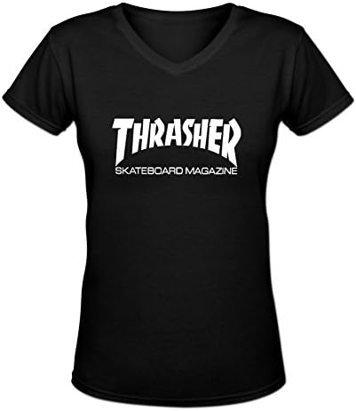 Back Queen Women's V-Neck thrasher skateboard °× Design T Shirt L Black
