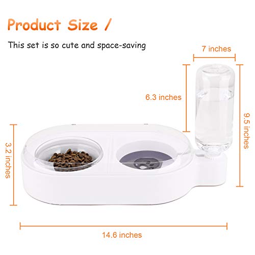Pets Water and Food Bowl Set for Cat & Dog,Small Double Bowl Feeder with Automatic Water Dispenser,Self Cat Feeder Bowl Glass