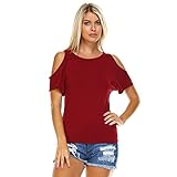 Isaac Liev Women's Open Cutout Cold Shoulder Short Sleeve Top - Made in USA