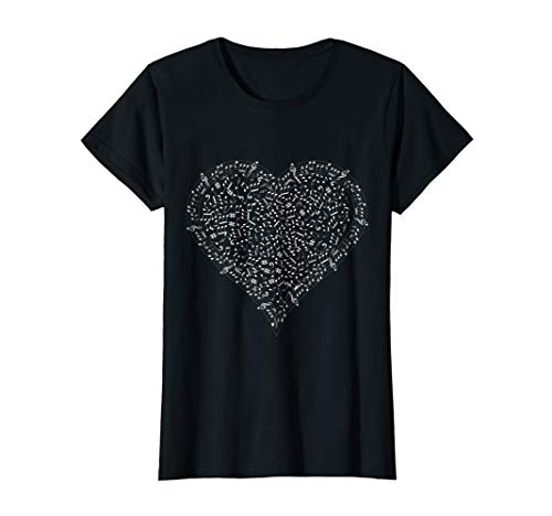 Womens Heart Shaped Music Notes T-shirt Singers Band Instruments Medium Black