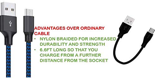 XV Micro USB Cable Android, [6.6ft/2m] Fast Charging, Nylon Braided Samsung USB Cable - Android Charger Cables for Samsung Galaxy S7/S6/J7, Moto, Kindle, PS4 and more - Blue