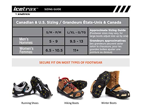 ICETRAX Pro Winter Ice Grips for Shoes and Boots - Ice Cleats for Snow and Ice, StayON Toe, Reflective Heel (V3 Tungsten with Straps, L/XL (Men: 9.5-13 / Women: 11+))