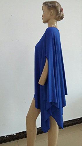 Women\'s Loose Bat Wing Dolman Poncho Tunic Dress Top Royal Blue S