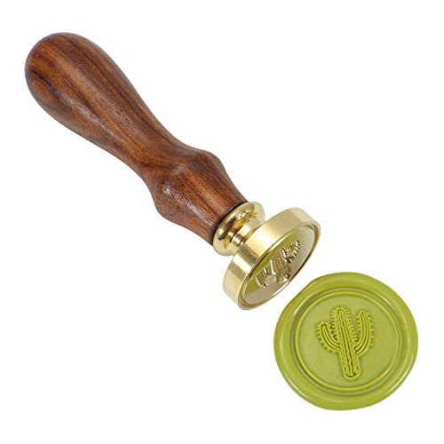 Mornajina Cactus Wax Seal Stamp, Vintage Retro Brass Head Wooden Handle Removable Sealing Stamp (Cactus) - Thumbnail 4