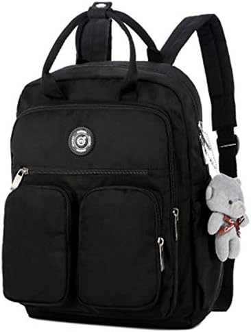 Fashion Ladies Backpack Waterproof Nylon Handle Solid Multi-Pocket Travel Backpack Black 27 * 10 * 38cm
