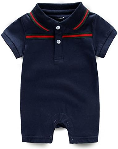 Unisex Toddler Infant Newborn Girl Boy Baby Romper Polo Lapel Short Sleeve Black 9-12Month