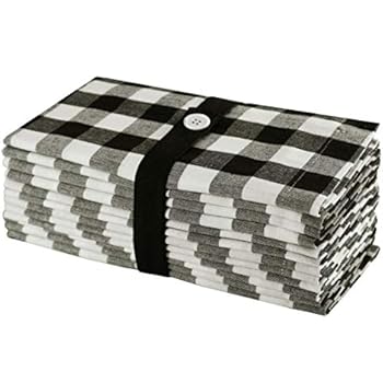 COTTON CRAFT 12 Pack Gingham Checks Oversized Dinner Napkins - Black - Size 20x20-100% Cotton - Tailored with Mitered Corners and a Generous Hem - Easy Care Machine wash