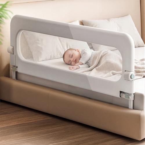 Garselay Barandilla para Cama de 1.5M，barandales para Cama Plegable，Altura Ajustable （66-78cm），Base en Forma de U y Correa de Fijación，para Todo Tipo de Colchones