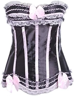 ZAMME Women's Floral Black Lace Trim Satin Boned Corset