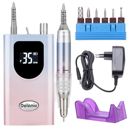 Delanie Elektrische Nagelfräser 35000 U/min, Wiederaufladbare Fräser für gelnägel Nagellack, Maniküre set Elektrische Nagelfeile mit 6 bits, Geeignet