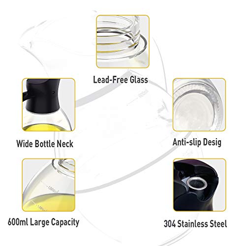 Oil Dispenser Bottle,Updated Cooking Container Bottle 20.5 oz Glass Olive Oil Dispenser Non-Drip Kitchen Vinegar Barbecue Marinade Dispenser Bottle With Scale and Non-Slip Handle for Kitchen (Black)