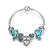 Presentski Charm Bangle with Silver Plated Charms Glass Beads and Heart Pendant for Girls Women
