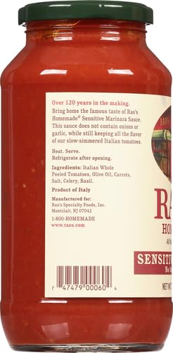 RAO’S HOMEMADE TOMATO SAUCE, 24 OZ, PASTA SAUCE, CARB CONSCIOUS, KETO FRIENDLY, ALL NATURAL, PREMIUM QUALITY, NO ONIONS OR GARLIC, WITH ITALIAN TOMATOES & OLIVE OIL, 1.5 POUND (PACK OF 1)