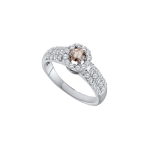 14k White Gold Cognac-brown Champagne Solitaire Round Diamond Womens Wedding Engagement Ring (3/4 cttw.)