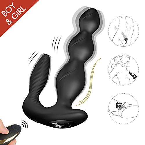 Male Vibrating Prostate Massager with 3 Powerful Motors 9 Vibration Modes for Wireless Remote Anal Play, Unisex Waterproof Silicone Anal Butt Plug G-spot Vibrator Sex Toys, Rechargeable