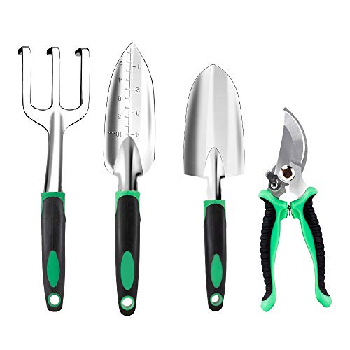 Jevogh JR06 Garden Tool Set, Stainless Steel Grdening Tools 4 Piece with Soft Handle Perfect for Indoor and Outddor Gardenning