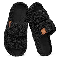 EverFoams Womens Fuzzy Open-toe Slippers Soft Comfy Memory Foam Indoor House Shoes