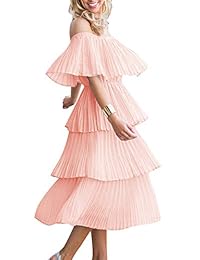 Etcyy vestido largo de gasa casual suelto con volantes al hombro para dama