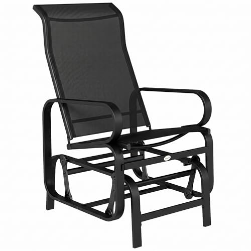 Outsunny Patio Glider with Breathable Mesh Fabric, Outdoor Glider Chair, Garden Rocking Gliding Seat for Patio, Yard, Porch, Black