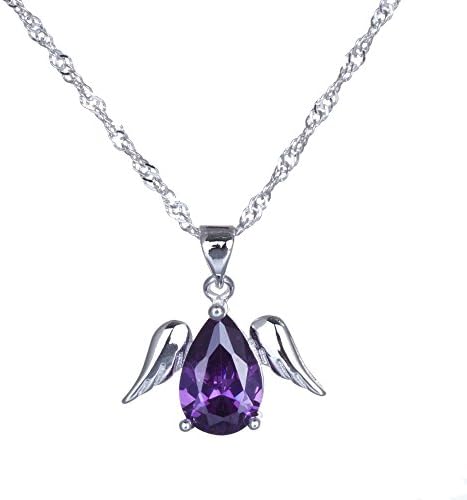 LLNF Fashion Angel Wings Egg Crystal Choker Necklace 925 sterling silver Charm Pendant Necklace For Women (purple)