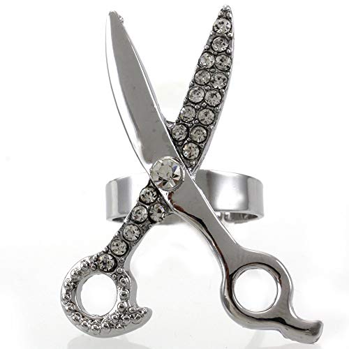 Soulbreezecollection Hair Stylist Scissors Beauty Salon Ring Adjustable Band Clear Rhinestones Charm Fashion Jewelry Ring