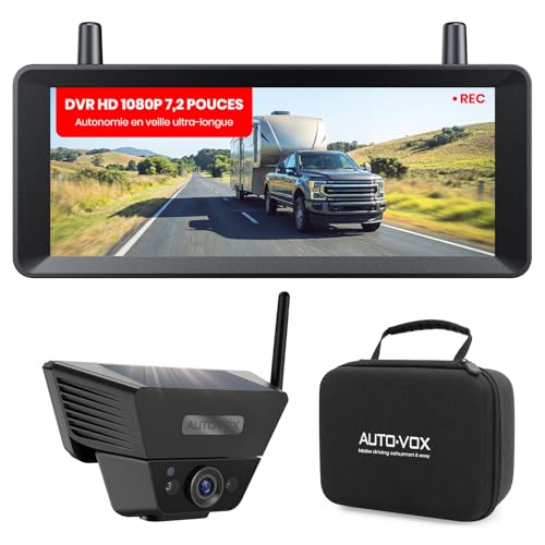 AUTO-VOX 【Wireless Solar Backup Camera】1 min installation, includes special storage bag for car rear view camera, suitable for truck, trailer, van, camper, 7.2 inch and