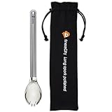 Longest Titanium Long Handle Spork with Polished Bowl, 9.65 inch/ 245mm Long Spork Extra Strong Ultra Lightweight, Titanium Spork for Home / Travel / Camping Spork Comes with Waterproof Cloth Case