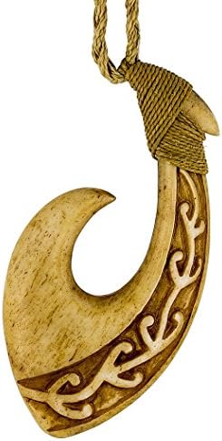 Aged Bone Stylized Hawaiian Fish Hook (Natural Binding)