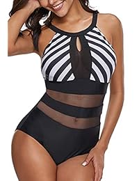 Eomenie Traje de baño de una pieza para dama, con control de abdomen, cintura alta, con malla de Monokini, talla plus